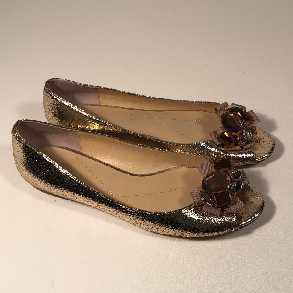 Kate Spade Gold Peep Toe Flats Women 9 M